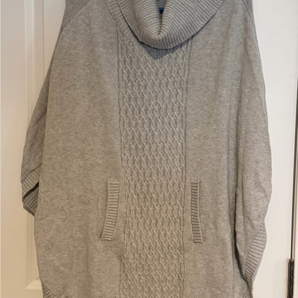 CAbi Light Gray Cowl Neck Cable-Knit Sweater